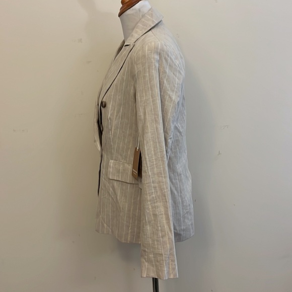 New Joie Linen Blend Striped Blazer w Metallic Gold Thread Size Small Petite - Picture 3 of 8